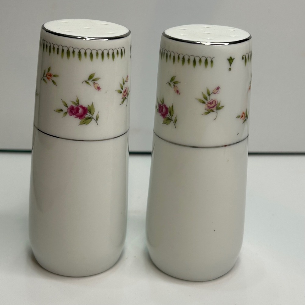 Vintage Made in Japan Porcelain Floral Salt and Pepper Shakers White Pink Roses